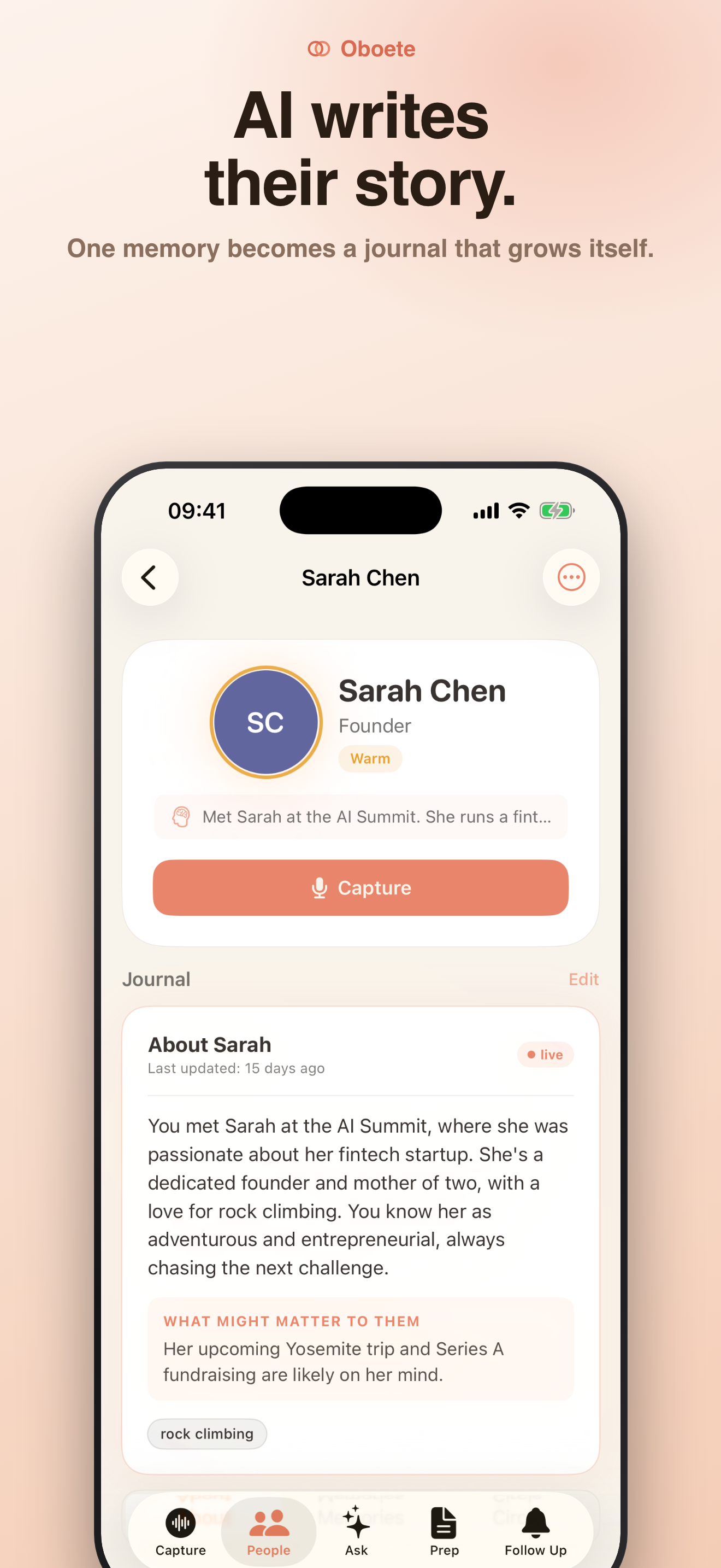 A living journal for a person in Oboete